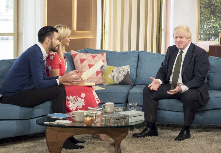 Rylan Clark and Holly Willoughby with Boris Johnson on This Morning in 2016
