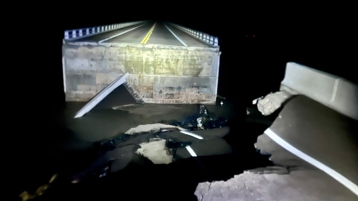 A section of the causeway leading to Sanibel, Florida in Lee County was knocked out by Hurricane Ian.