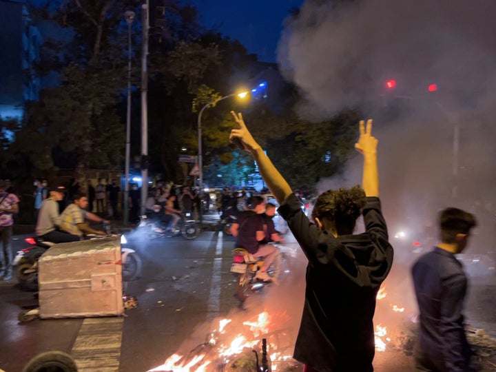 People protest for Amini in Tehran, Iran, on September 19.