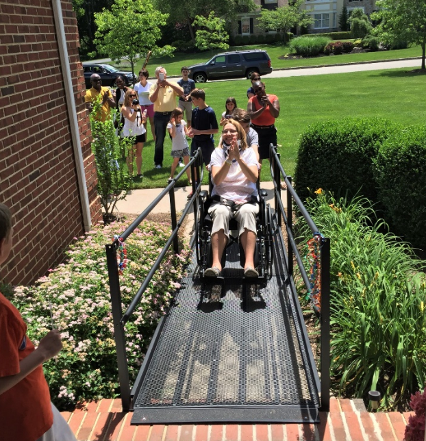 The author arrives home after being discharged from the hospital.