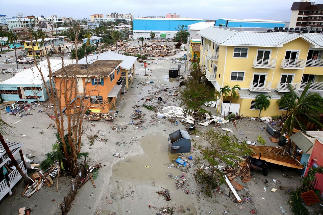 Damaged homes and businesses are seen in Fort Myers Beach on Sept. 29. 