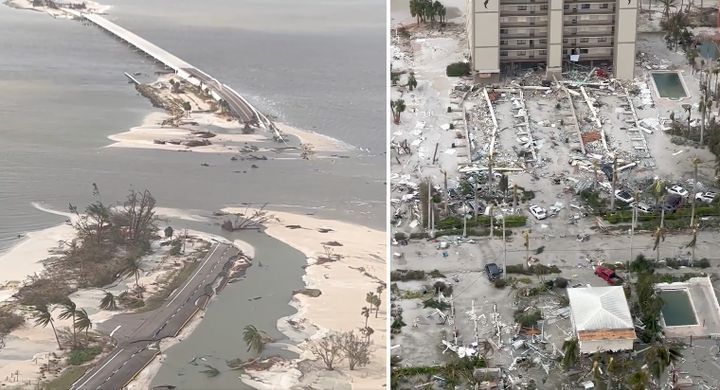 Hurricane Ian made landfall Wednesday afternoon along Florida southwest coast, destroying homes, buildings and bridges as seen in an aerial video taken Thursday.