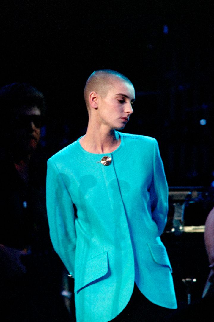 Sinead O'Connor performs during an all-star tribute to the music of Bob Dylan on October 16, 1992, at Madison Square Garden.