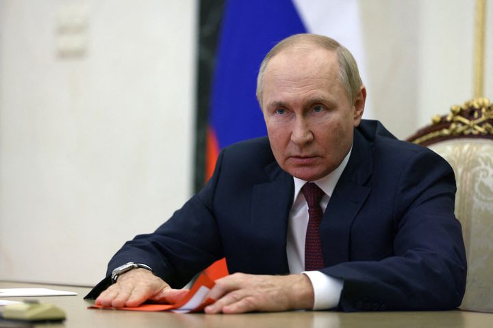 Ο Ρώσος Πρόεδρος Βλαντιμίρ Πούτιν παρευρίσκεται σε συνάντηση με μέλη του Συμβουλίου Ασφαλείας μέσω σύνδεσης βίντεο στη Μόσχα, Ρωσία, 29 Σεπτεμβρίου 2022.