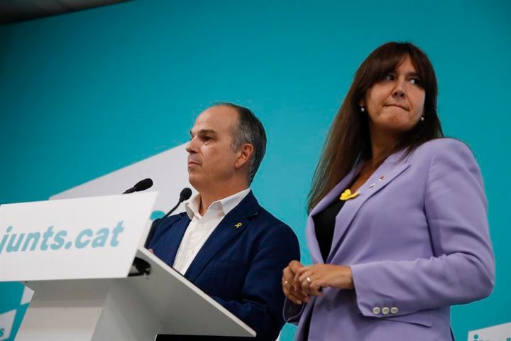 Jordi Turull y Laura Borràs, secretario general y presidenta de Junts, en la rueda de prensa tras la Ejecutiva