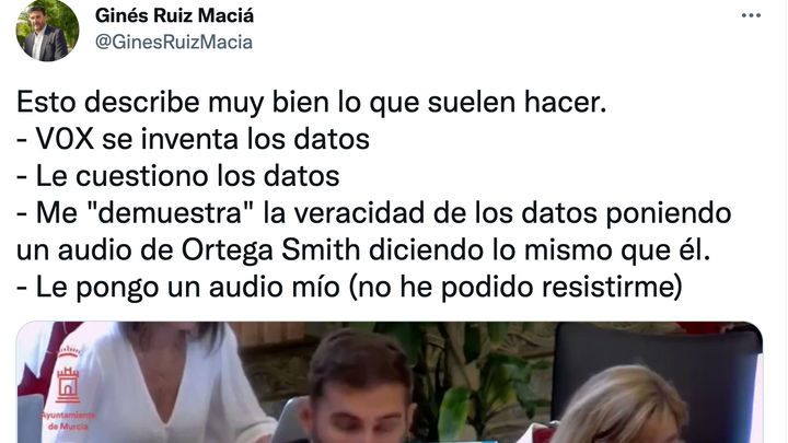 Tuit de un diputado de Podemos Murcia.