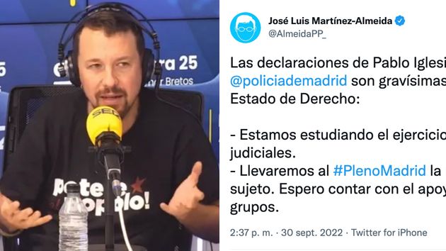 Pablo Iglesias y tuit de Almeida.