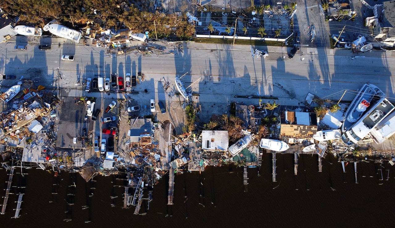 Washed-up boats and destruction at Fort Myers Beach on Sept. 29. 