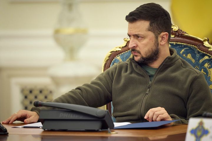 Ukrainian president Volodymyr Zelenskyy leads a meeting of the National Security and Defence Council in Kyiv, Ukraine.