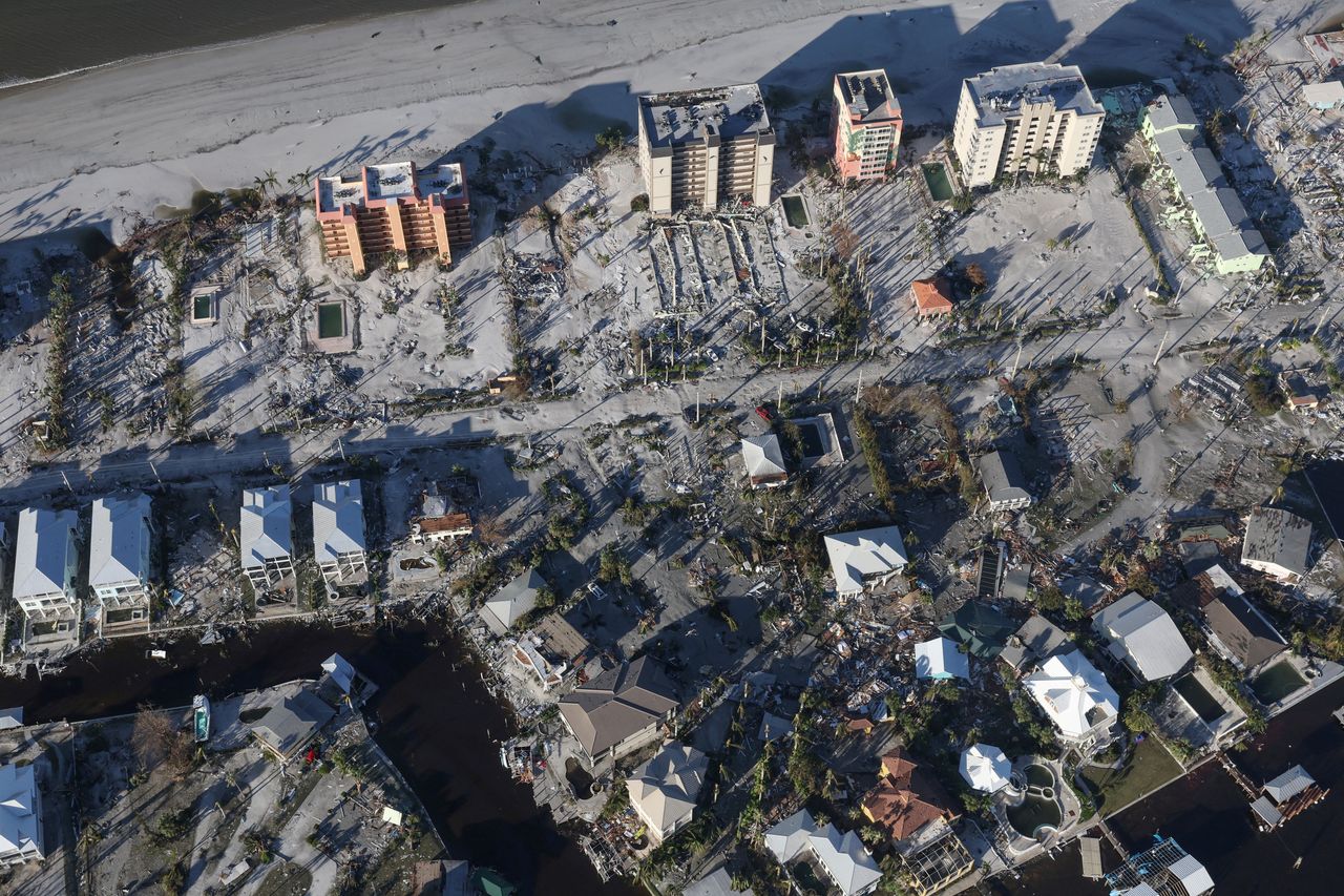 An aerial view of damaged properties in Fort Myers on September 30th.