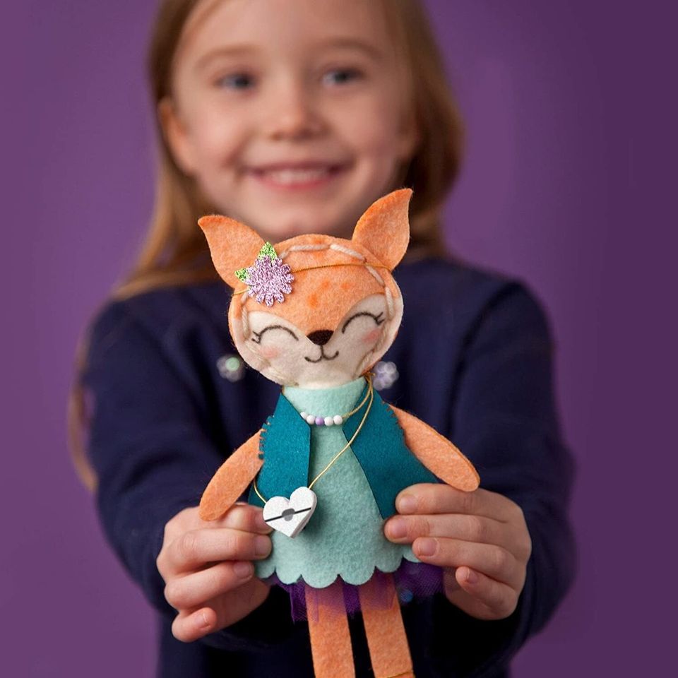 A complete "Make a Fox Friend" craft kit that teaches sewing basics