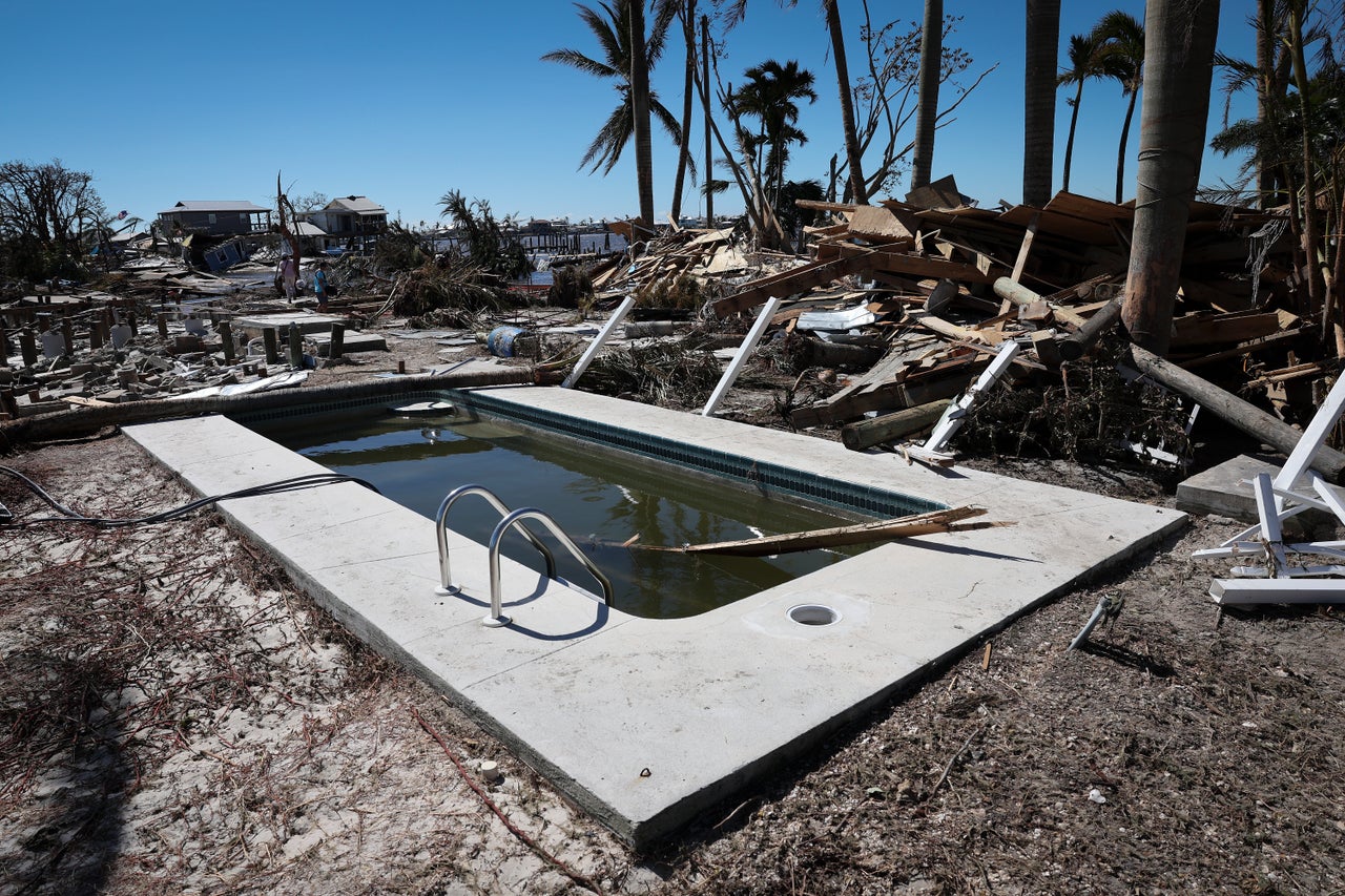 A swimming pool lays amongst the wreckage left in the wake of Hurricane Ian is shown on the island of Matlacha on Sept. 30.