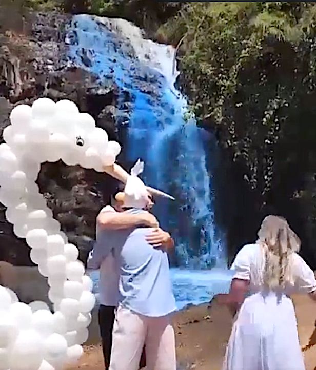 Gender reveal stunt in Brazil turns waterfall blue.