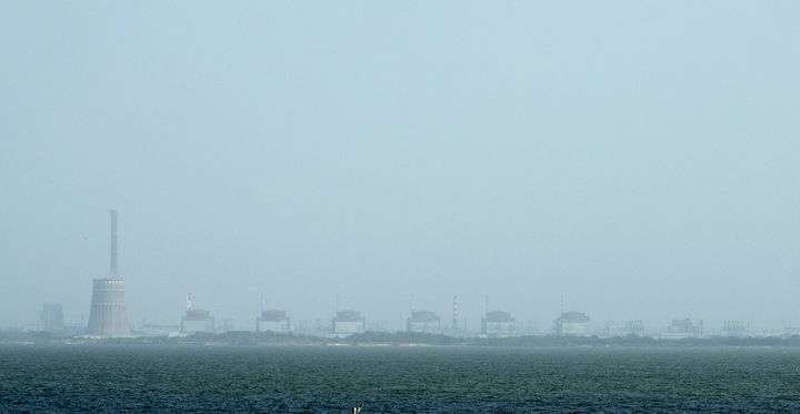 A view of the Zaporizhzhya nuclear plant and the Dnipro river on the other side of Nikopol, Ukraine on Aug, 22, 2022.