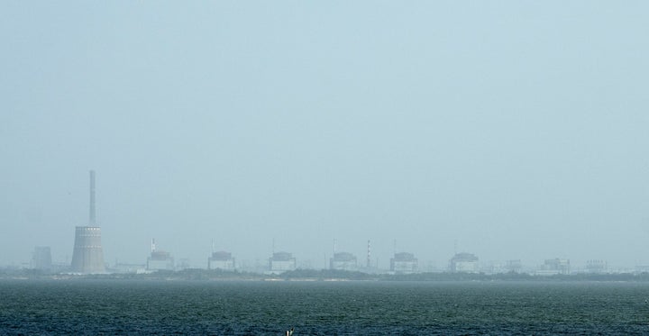 A view of the Zaporizhzhya nuclear plant and the Dnipro river on the other side of Nikopol, Ukraine on Aug, 22, 2022.