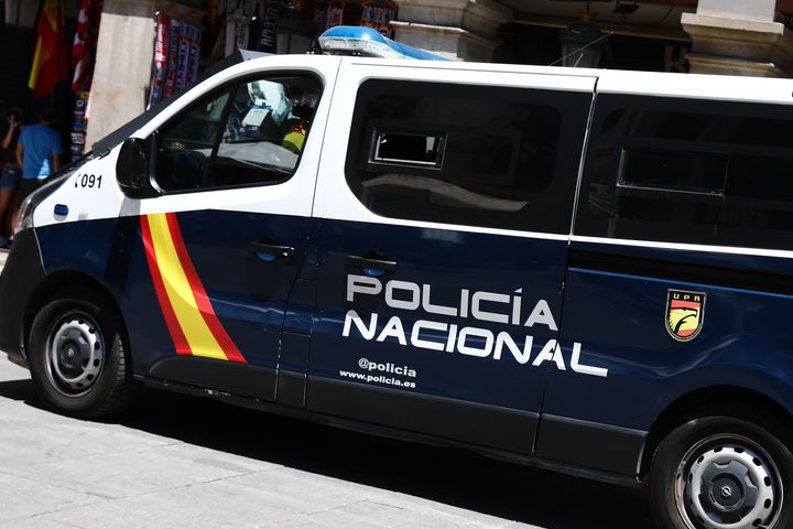 The Spanish National Police car is seen on the street in Madrid, Span on June 27, 2022. (Photo by Jakub Porzycki/NurPhoto via Getty Images)
