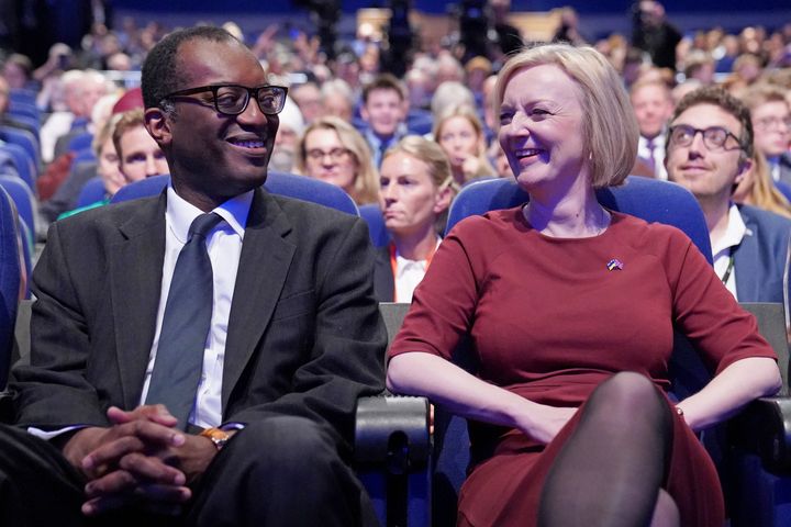 Kwasi Kwarteng and Liz Truss at the Conservative Party annual conference in Birmingham.