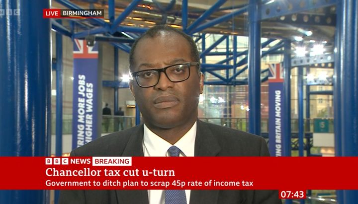 Kwasi Kwarteng speaking to BBC News about his U-turn