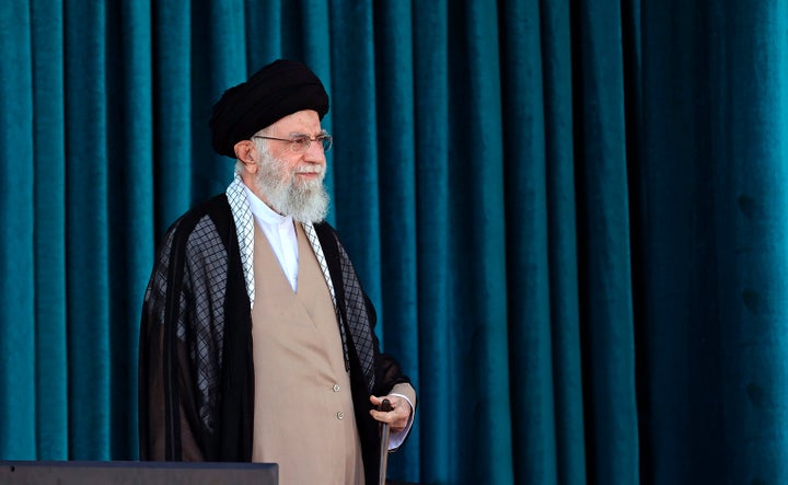 In this picture released by the official website of the office of the Iranian supreme leader, Supreme Leader Ayatollah Ali Khamenei attends a graduation ceremony of a group of armed forces cadets, at the police academy in Tehran, Iran, Monday, Oct. 3, 2022. Khamenei responded publicly on Monday to the biggest protests in Iran in years, breaking weeks of silence to condemn what he called "rioting" and accuse the U.S. and Israel of planning the protests.