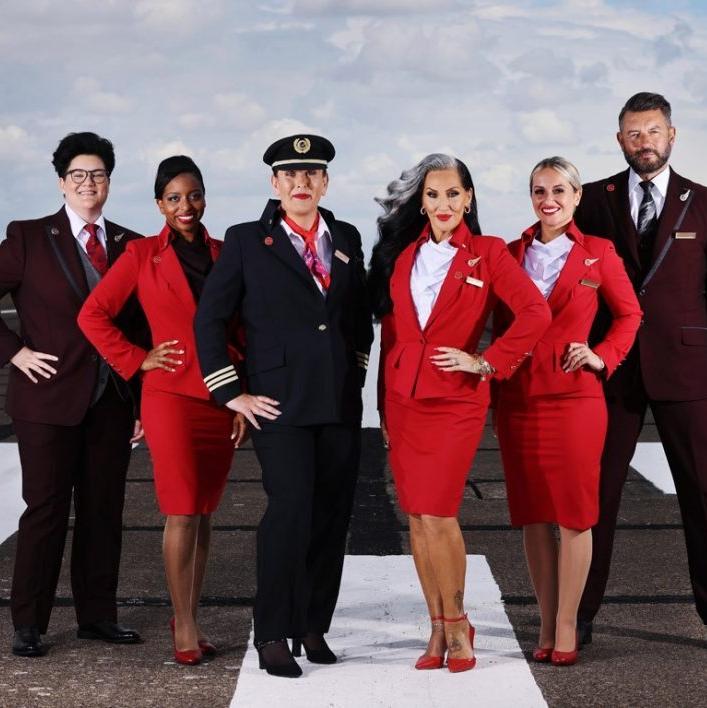 Crew members join TV personality Michelle Visage to showcase Virgin Atlantic’s new uniforms.