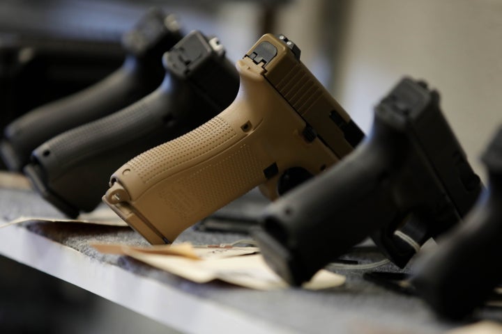 Weapons on display at a gun shop in Manassas, Virginia. Gun and ammunition sales in the U.S. have skyrocketed as the coronavirus pandemic spread across the country.