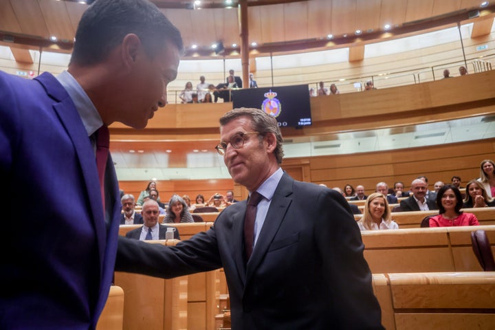 Pedro Sánchez y Feijóo, en el Senado