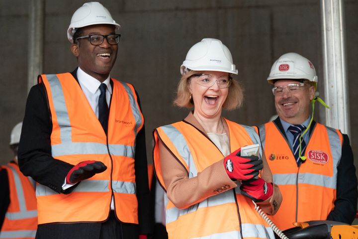 Liz Truss and Kwasi Kwarteng during a visit to a construction site for a medical innovation campus in Birmingham, on day three of the Conservative Party annual conference.