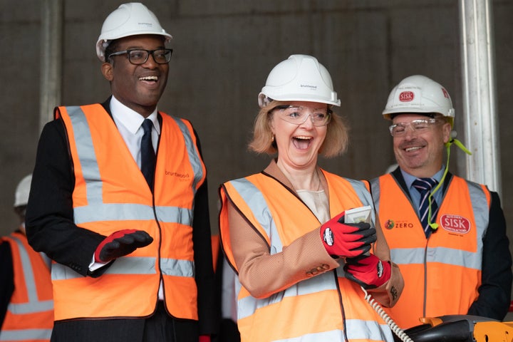 Liz Truss and Kwasi Kwarteng during a visit to a construction site for a medical innovation campus in Birmingham, on day three of the Conservative Party annual conference.