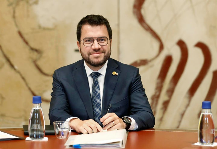 El presidente de la Generalitat, Pere Aragonès, durante la reunión semanal del Govern.