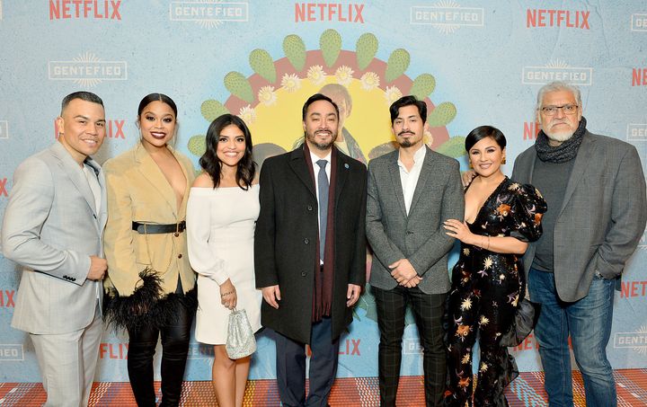 Rep. Joaquin Castro (D-Texas) (center), with the cast and creators of the Netflix series "Gentified." In January, Netflix canceled the show after two seasons.