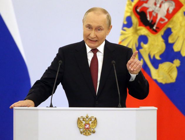 ウクライナの4地域をロシアに「編入」すると宣言するプーチン大統領（2022年9月30日）