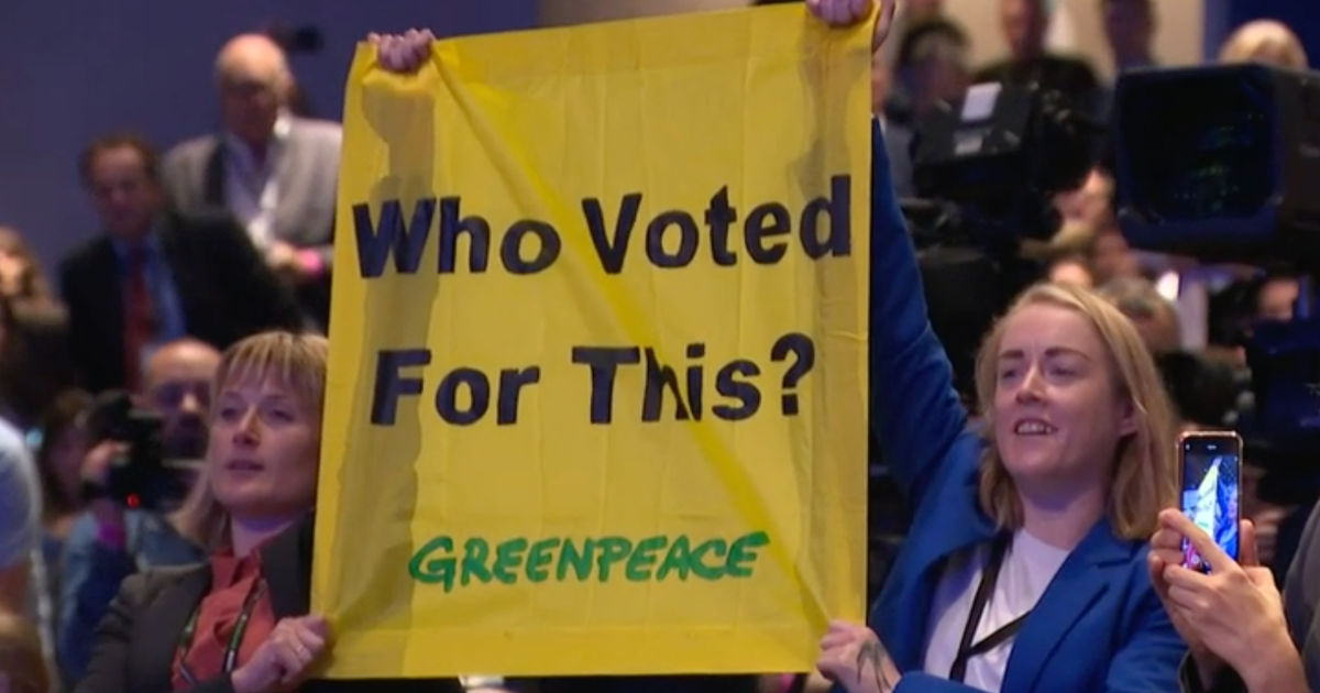 Liz Truss' Conference Speech Disrupted By Greenpeace Anti-Fracking Protesters - Vimarsana News