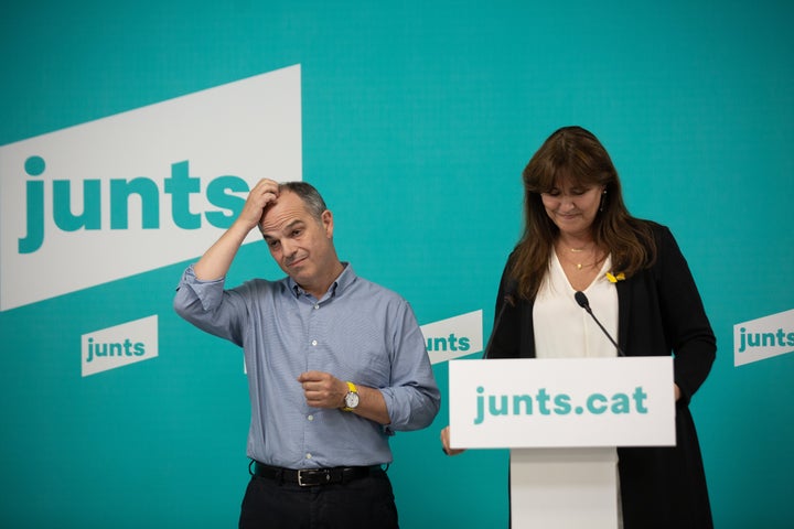 Jordi Turull, secretario general, gesticula durante la intervención de la presidenta, Laura Borràs