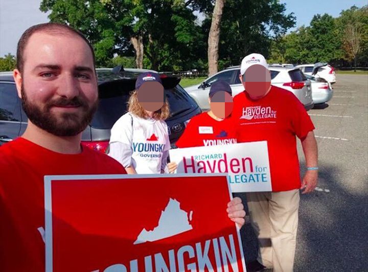 Joseph Brody, left, is shown campaigning for Glenn Youngkin.