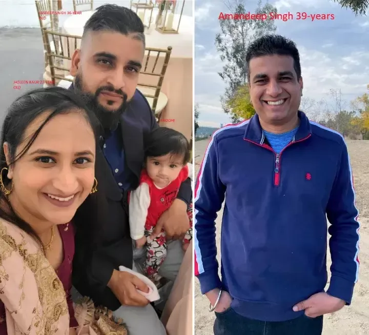 Parents Jasleen Kaur, 27, and Jasdeep Singh, 36; their 8-month-old daughter, Arrohi Dheri; and the child's uncle, Amandeep Singh, 39, were found dead Wednesday night after they were kidnapped from a trucking business on Monday.