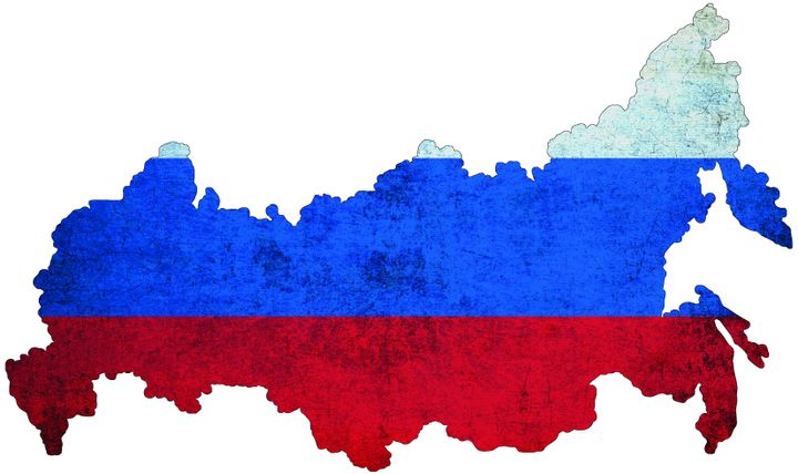 ロシア国旗のカラーに染められたロシアの国土（イメージ画像）