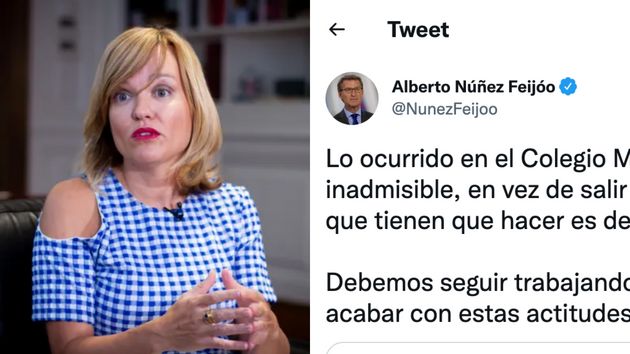 Pilar Alegría y un tuit de Feijóo.