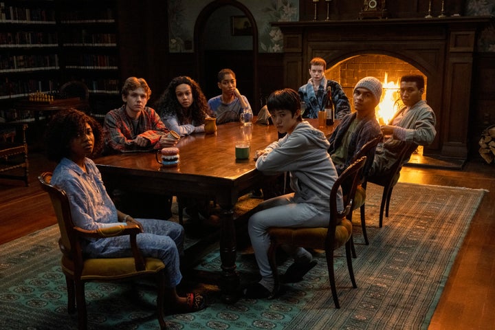 From left to right: Cheri Ian (Adia), Kevin (Igby Rigney), Sandra (Annarah Cymone), Ilonka (Iman Benson), Natsuki (Aya Furukawa), Anya (Ruth Codd), Amesh (Sauriyan Sapkota) and Spencer (William Chris Sumpter) meet for their midnight ritual of telling frightening yet surprisingly soothing stories.