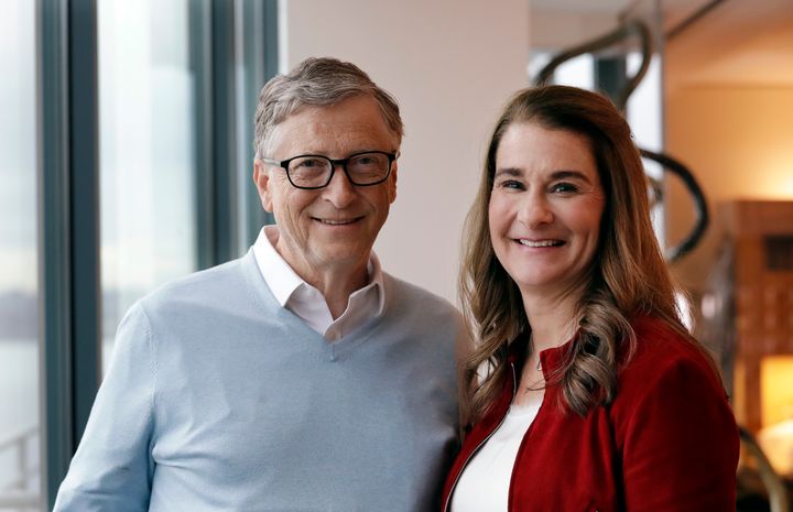 Bill Gates and Melinda French Gates pose together in Kirkland, Washington. 