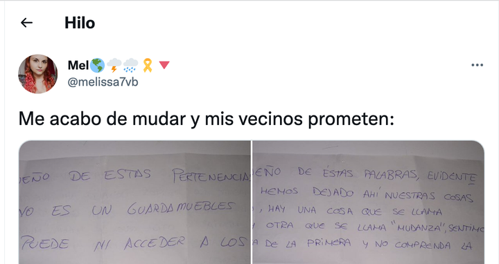 Tuit con los carteles de @melissa7vb.