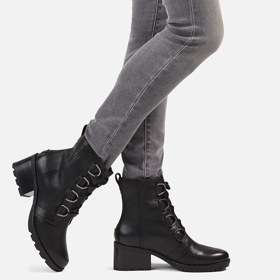 Lace-up booties with lug-sole