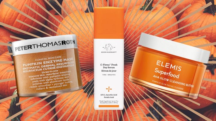 A Peter Thomas Roth pumpkin enzyme mask, Drunk Elephant's C-Firma vitamin C serum and an AHA cleansing butter from Elemis.