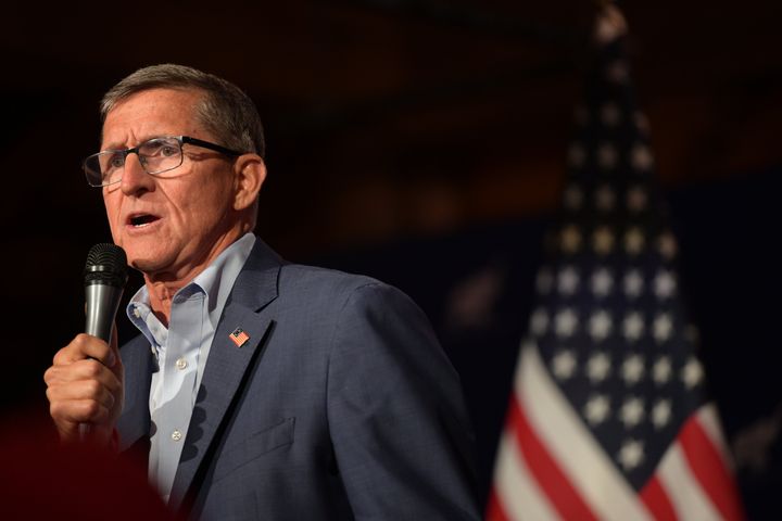 BRUNSWICK, OH - APRIL 21: Michael Flynn, former U.S. National Security advisor to former President Trump, speaks at a campaign event for U.S. Senate candidate Josh Mandel on April 21, 2022 at Mapleside Farms in Brunswick, Ohio. Mandel, a former state treasurer, is running for senate against a crowded Republican field that includes Mike Gibbons, Jane Timken, Matt Dolan, Mark Pukita, Neil Patel and JD Vance, who was recently endorsed by former President Donald Trump. (Photo by Dustin Franz/Getty Images)