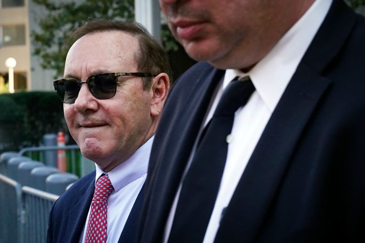 Actor Kevin Spacey leaves court following proceedings in a civil trial on Friday.