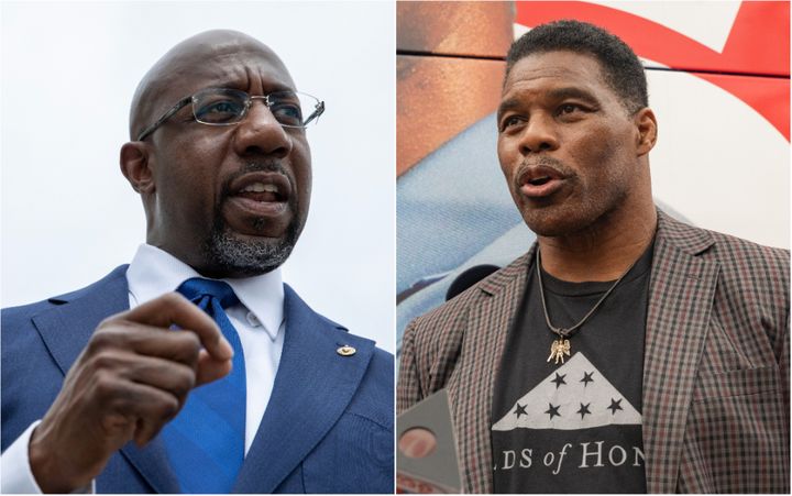 Sen. Raphael Warnock (D-Ga.), left, has benefited from GOP challenger Herschel Walker's string of personal scandals.