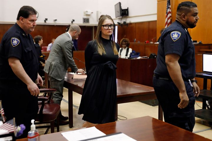 FILE — Anna Sorokin leaves after sentencing at New York State Supreme Court, in New York, May 9, 2019. Sorokin, whose exploits inspired a Netflix series, has been released from immigration custody into home confinement, a spokesperson said Saturday, Oct. 8, 2022. (AP Photo/Richard Drew, File)