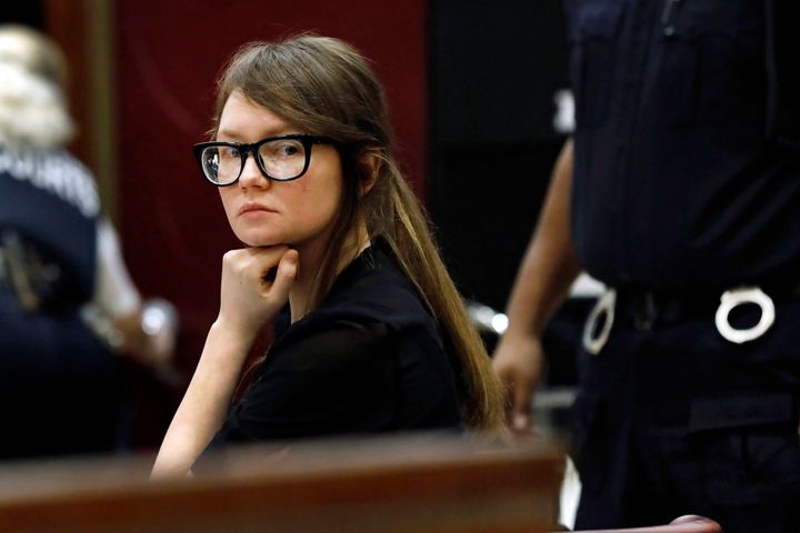 FILE — Anna Sorokin sits at the defense table during jury deliberations in her trial at New York State Supreme Court, April 25, 2019, in New York. Sorokin, whose exploits inspired a Netflix series, has been released from immigration custody into home confinement, a spokesperson said Saturday, Oct. 8, 2022. (AP Photo/Richard Drew, File)