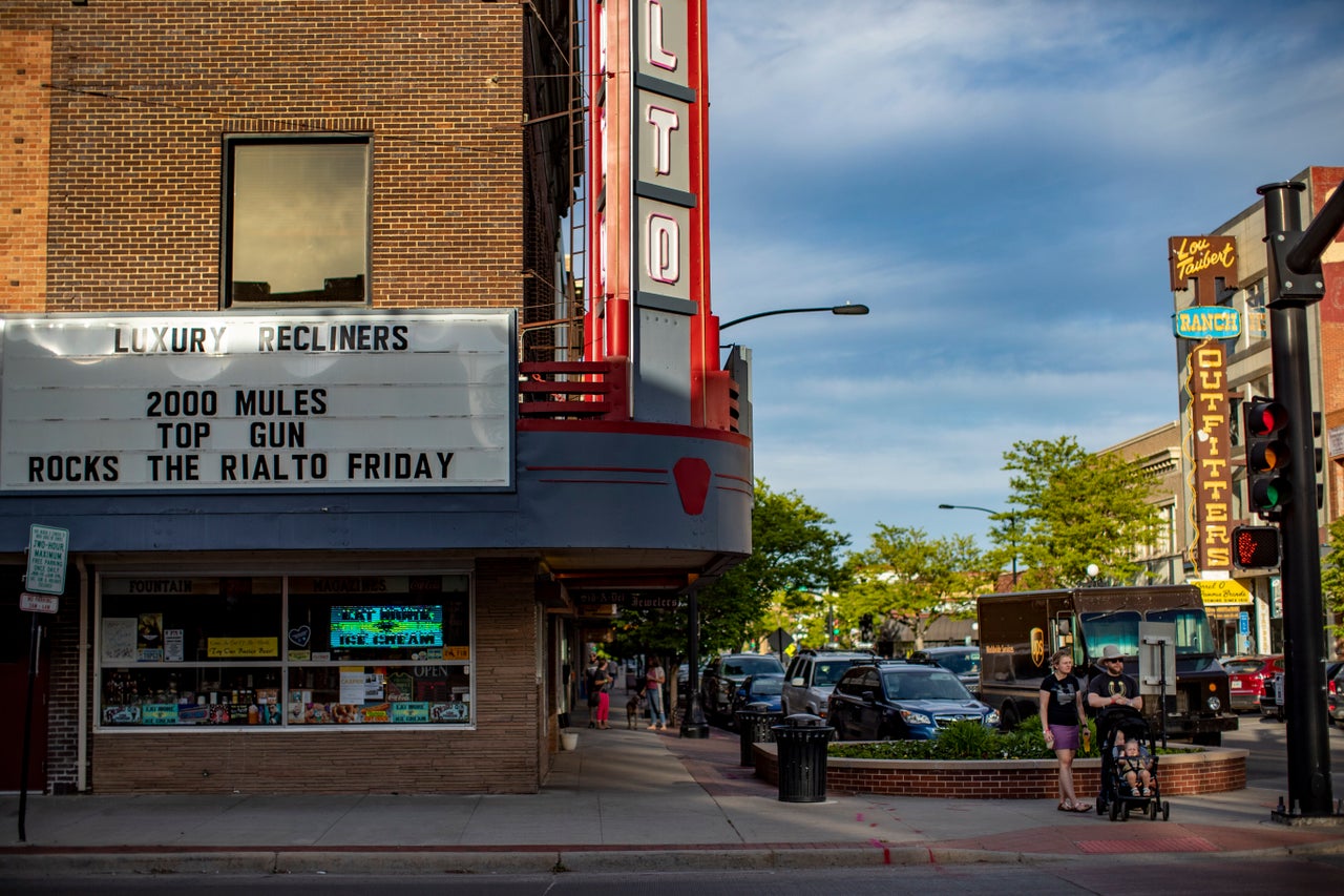 Republican stronghold downtown Casper, Wyoming, where the local movie theater is showing "2000 Mules," a film by Dinesh D'Souza which alleges voter fraud in the 2020 election. There has been no evidence of voter fraud in the 2020 election.