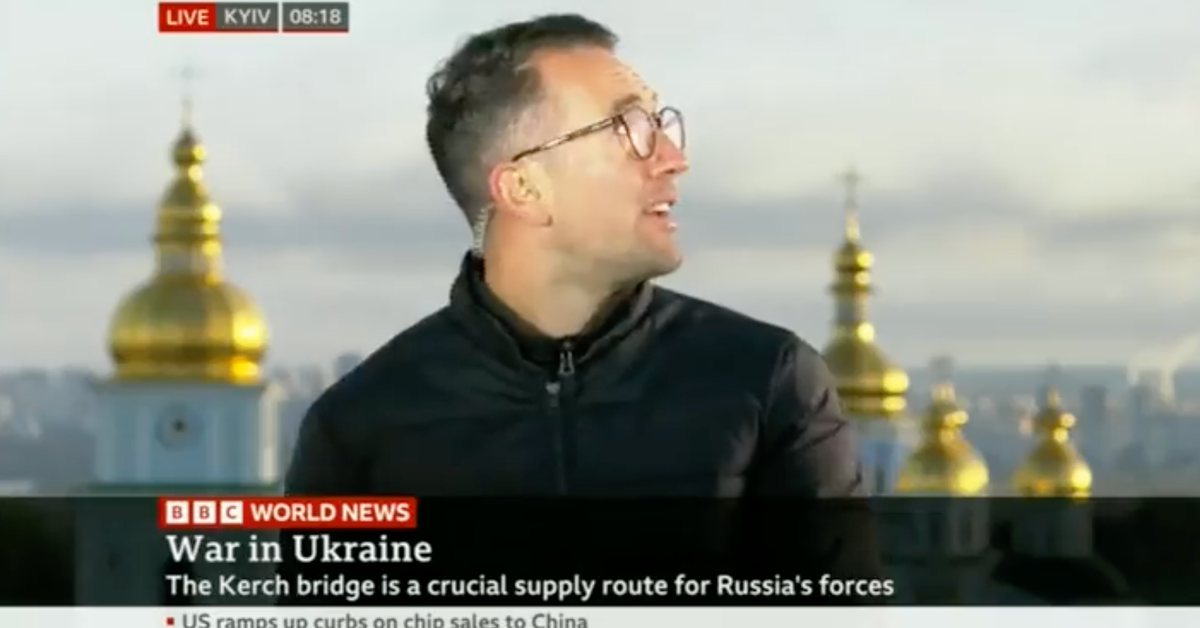 BBC Reporter Forced To Take Cover As Missiles Hit Kyiv Live On Air BBC Reporter Forced To Take Cover As Missiles Hit Kyiv Live On Air