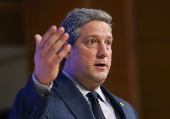 Democratic Senate nominee Rep. Tim Ryan talks to reporters after a debate in Wilberforce, Ohio. Ryan and Trump-endorsed Republican J.D. Vance met in a Cleveland debate Monday. Ryan highlighted areas in which he found common ground with Trump.